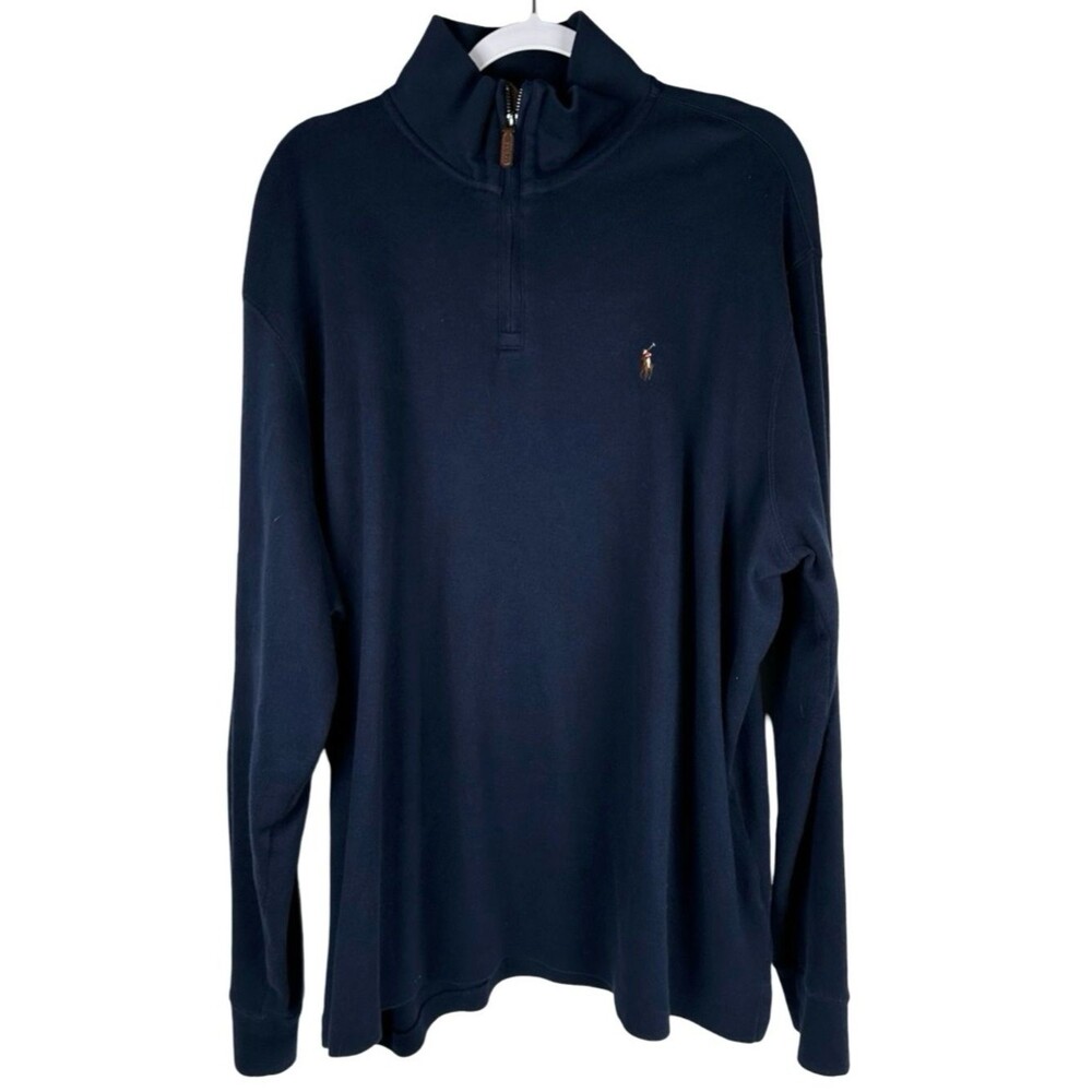 Polo Ralph Lauren Estate Rib Navy Blue 100% Cotton 1/4 Zip Sweater Men’s XXL